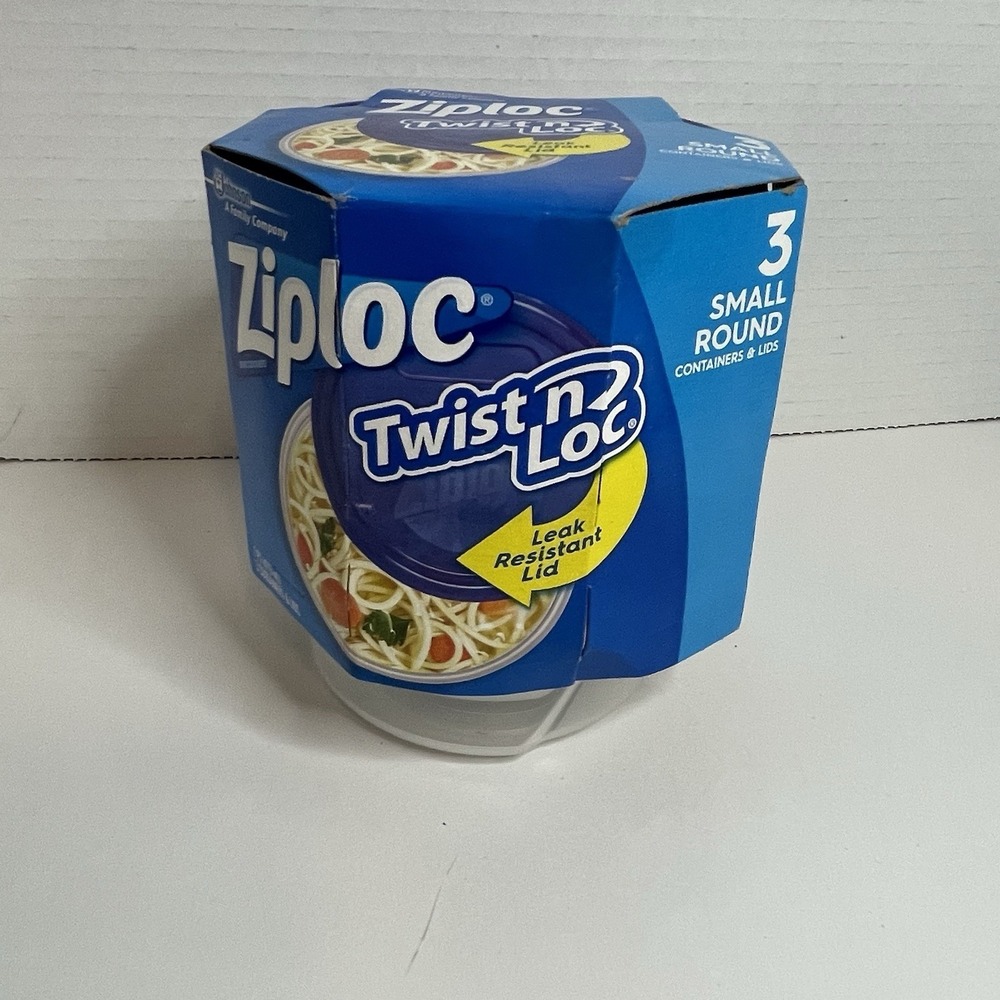 Ziploc Twist n Lock Loc 3-Pack Small Round Plastic Containers + Lids 1 Pint NEW!